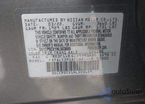 2022 Nissan Kicks Sv Xtronic Cvt from USA, damaged, VIN 3N1CP5CV1NL503689